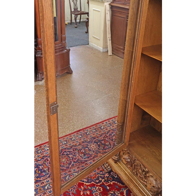 Late 19th Century Figural Carved Tiger Oak China Cabinet by Aj Johnson Chicago For Sale - Image 10 of 15