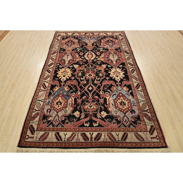 Farmhouse Heriz Rug 5’11” X 8’9” Black Wool Vintage Traditional Hand-Knotted Carpet For Sale - Image 3 of 15