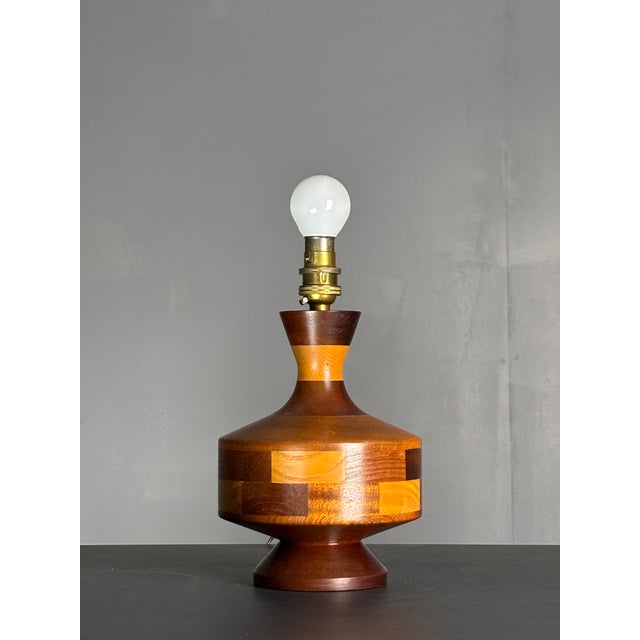 Mid-Century Modern Mid-Century English Teak Table Lamp with Geometric Wood Inlay, 1955 For Sale - Image 3 of 13