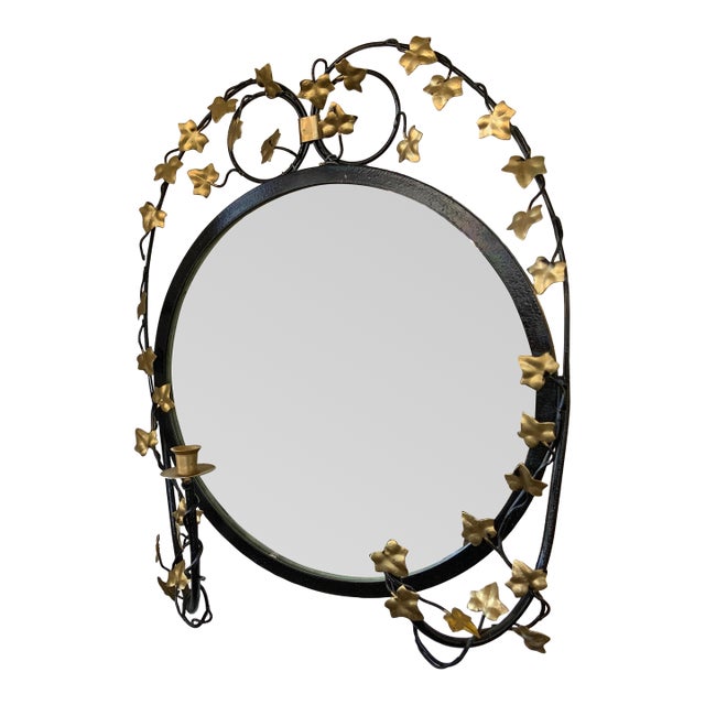 Contemporary Metal Floral Mirror With Candle Holder For Sale