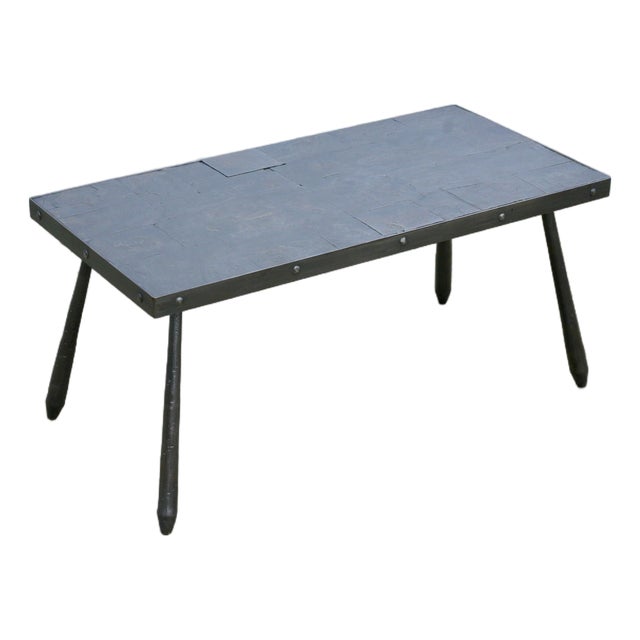 Brutalist Steel Coffee Table with Slate Top, France, 1960s For Sale