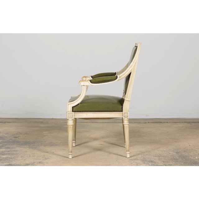 Early 20th Century French Louis XVI Style Painted Armchair in Olive Green For Sale - Image 10 of 18
