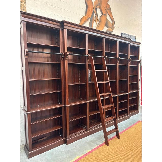 Large Mahogany Library Bookcase with Ladder For Sale - Image 6 of 11