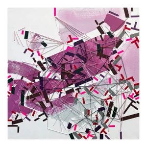 Contemporary Abstract Acrylic, Color Tape, and Yarn on Canvas Painting “Hors Necuuse" by Philippe Halaburda