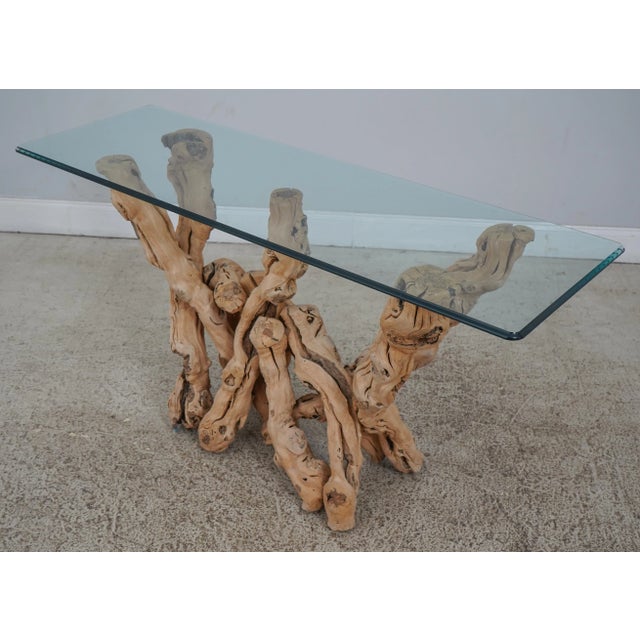 Age: Approx: 30 Years Old Details: Modern Design High Quality Construction Beveled Glass Edge Glass Top Unique Driftwood...