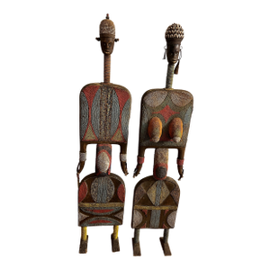 Pair of African Hand Carved and Beaded Sculptural Statues