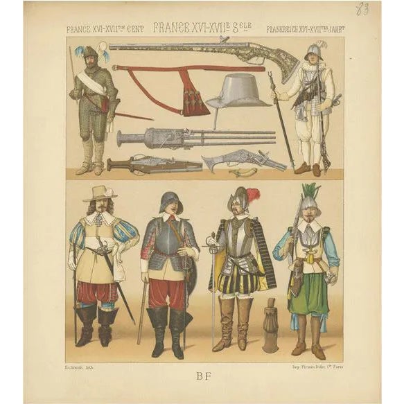 Racinet, French 16th Century Battle Costumes, Paper For Sale