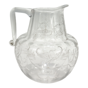 Antique Cut Glass Pitcher With Birds & Phoenix Attributed to Stevens & Williams