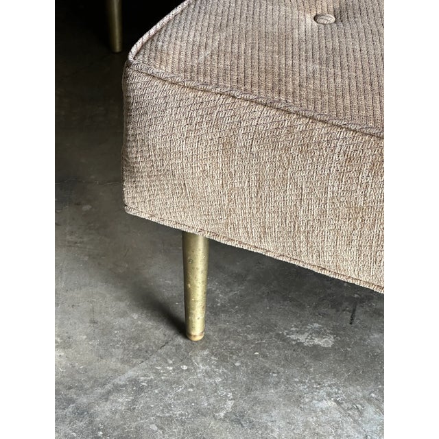 Vintage Edward Wormley for Dunbar Brass Leg Lounge Chairs and Ottoman, Unmarked - 3 Pieces For Sale - Image 12 of 13