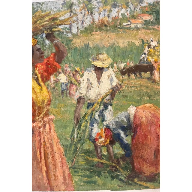 1930s Harvest Sugar Cane Oil on Panel Charles Martin-Sauvaigo 1881-1970 Workshop Stamp on the Back For Sale - Image 5 of 11