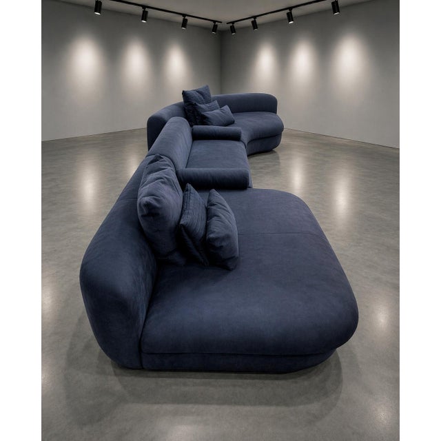 SA Baxter Three Piece "Piaf" Sectional Sofa Made in Italy by Baxter, Dark Blue Leather For Sale - Image 4 of 18
