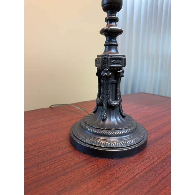 Neoclassical Solid Brass Table Lamp With Ivory Shade For Sale - Image 4 of 6