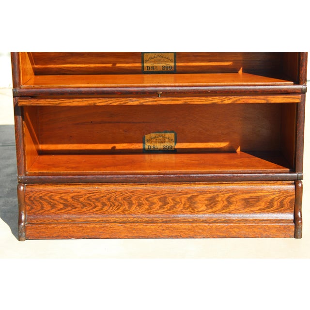 Antique Globe-Wernicke 3-Tier Tiger Oak Barrister Bookcase – Grade 299 For Sale - Image 14 of 17