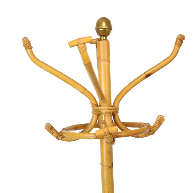 Large Standing Rattan Coat Rack in Brass, 1970s For Sale - Image 4 of 14