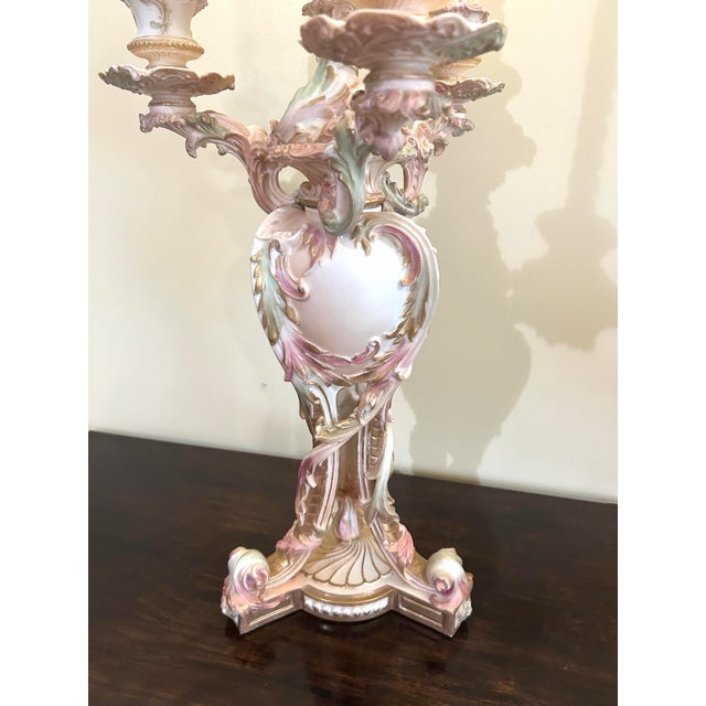 Ceramic Rare, Royal Worcester Porcelain, Four-Light Candelabra, Dated 1892 For Sale - Image 7 of 12