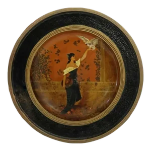 Antique Art Nouveau German Jugendstil Hand Painted Terracotta Charger