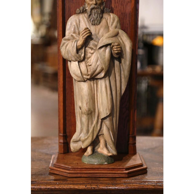 18th Century French Polychrome Carved Moses Figure in Gothic Oak Niche For Sale - Image 4 of 11