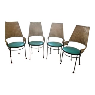 Arthur Umanoff MCM Rattan Dining Chairs for Shaver Howard- Set of 4 For Sale