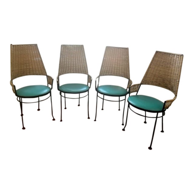 Arthur Umanoff MCM Rattan Dining Chairs for Shaver Howard- Set of 4 For Sale