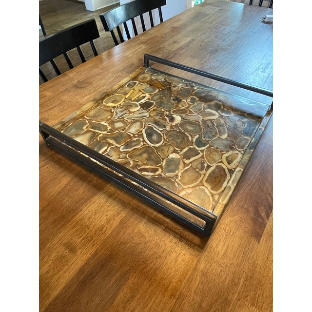 Mid-Century Modern R&y Augousti Paris Vintage Agate Mosaic Tabletop Tray Large For Sale - Image 3 of 8