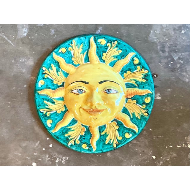 Ceramic Vintage Italian Glazed Ceramic Sun Plaque For Sale - Image 7 of 7