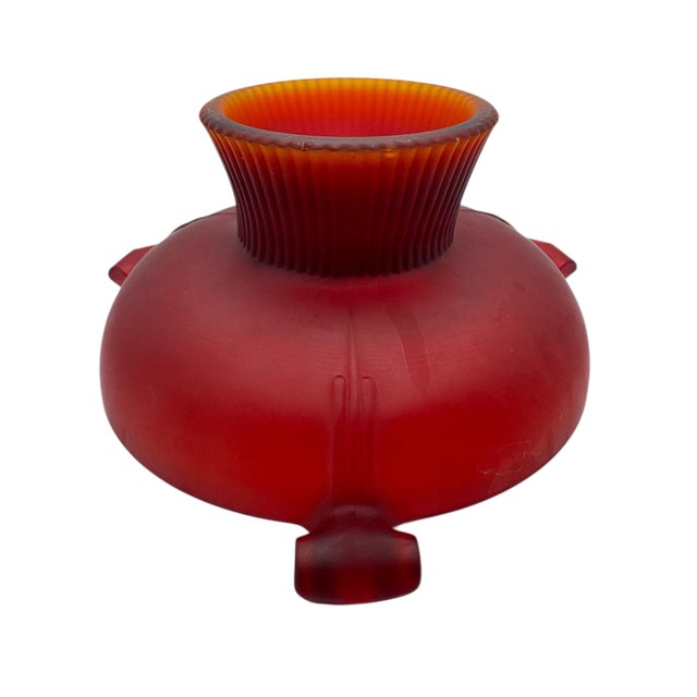 Glass 1930s Depression Period Red Frosted Glass Footed Ashtray For Sale - Image 7 of 8