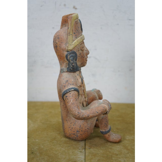 Vintage Terracotta Pre Columbian Style Seated Aztec Mayan Figure Statue 9" For Sale - Image 6 of 10