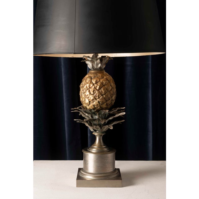 Gilt and Silver Bronze Pineapple Table Lamp attributed to Maison Charles, France, 1960s-1970s For Sale - Image 9 of 14