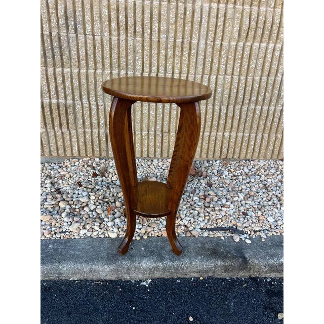Vintage Style Solid Tiger Oak Plant Stand or Side Table For Sale In Washington DC - Image 6 of 11
