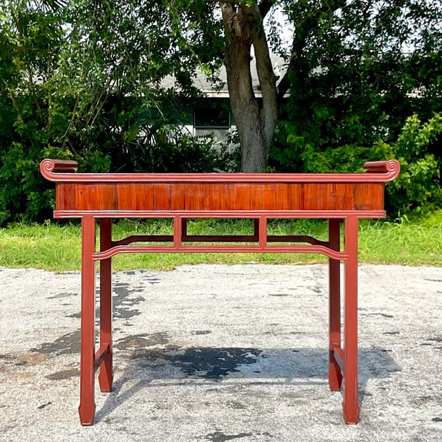 Late 20th Century Late 20th Century Vintage Reclaimed Wood Tall Pagoda Console Table For Sale - Image 5 of 13