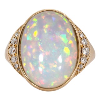 Statement 7.3cts Ethiopian Opal Ring W Natural Diamond Accents in 14k Solid Gold For Sale