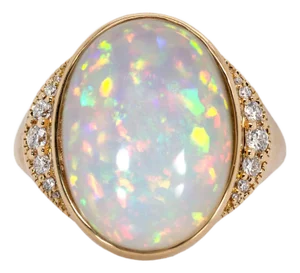 Statement 7.3cts Ethiopian Opal Ring W Natural Diamond Accents in 14k Solid Gold