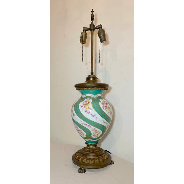 Large Antique Louis XVI Sevres Painted Porcelain Bronze Electric Table Lamp Vase For Sale In New York - Image 6 of 12