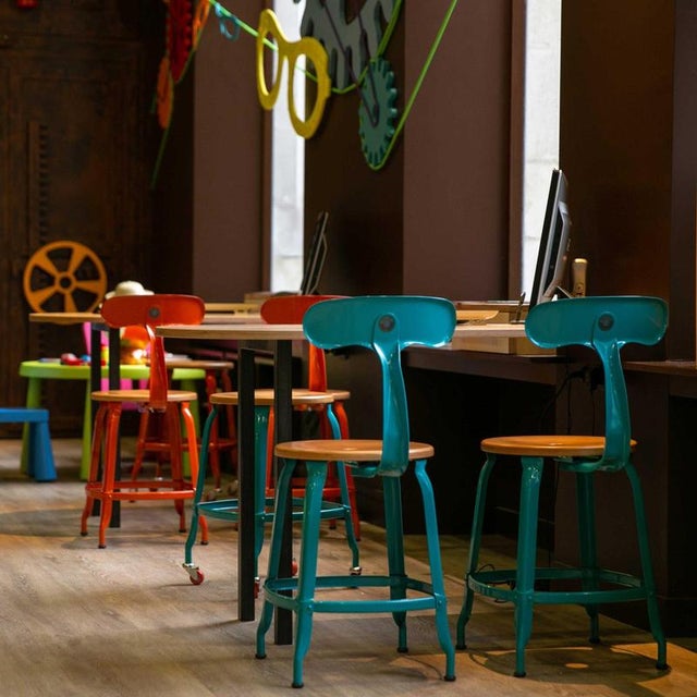 Contemporary Nicolle French Metal Chair with Wood Seat For Sale - Image 3 of 5