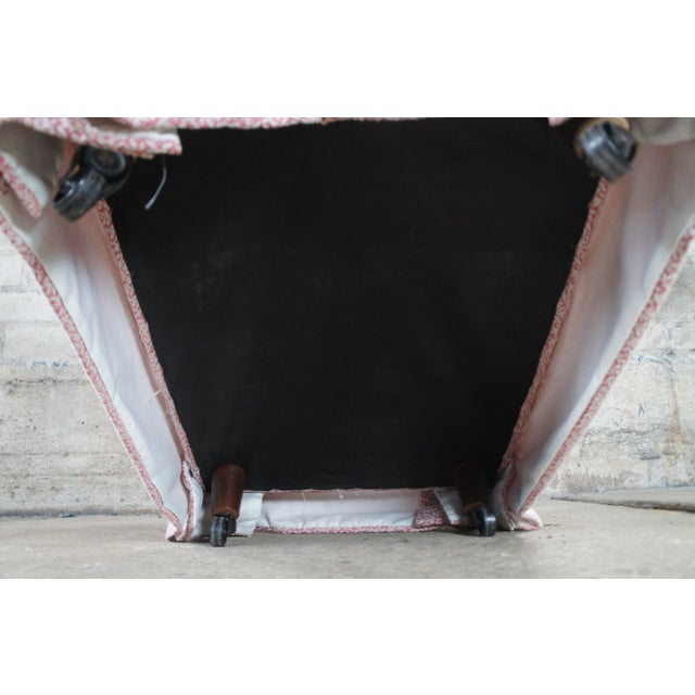 Wood 1980s Vintage Boho Chic Pink Bamboo Leaf Upholstered Ottoman Footstool Rolling For Sale - Image 7 of 9