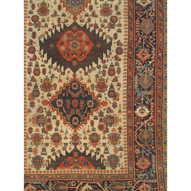 Late 19th Century Antique Persian Malayer Carpet, Geometric Design, Ivory, Green, Navy Circa 1890 For Sale - Image 5 of 18