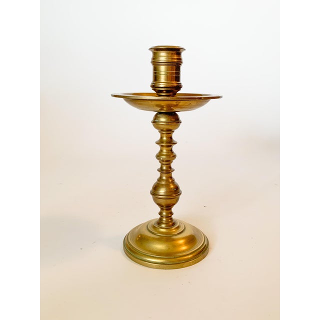 English Antique Heavy Brass Baluster Candlestick Holder For Sale - Image 3 of 6