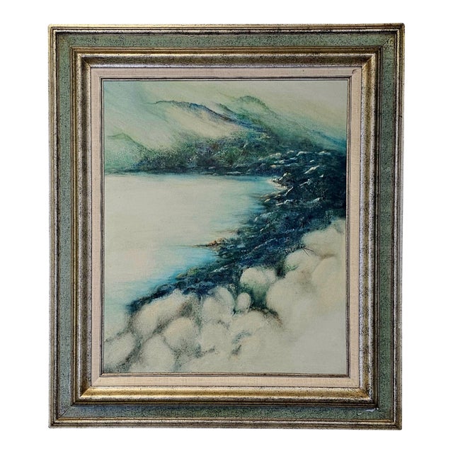 Framed 1975 Coastal Oil Painting by Du Bridge – Signed “The Bay” Landscape on Canvas For Sale