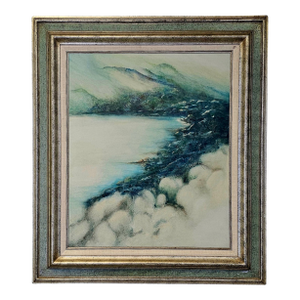 Framed 1975 Coastal Oil Painting by Du Bridge – Signed “The Bay” Landscape on Canvas