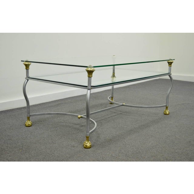 Regency Brass Brushed Steel & Glass Ball and Claw Foot Coffee Table