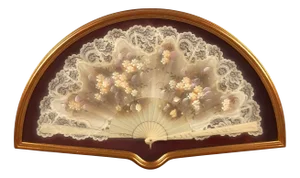 Display Case with Hand-Painted Flower Theme Fan, 1960s