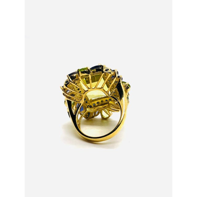 Late 20th Century Bochic “Capri” Vintage Sapphire, Peridot & Lemon Quartz Ring — 18K Gold & Silve For Sale - Image 5 of 11