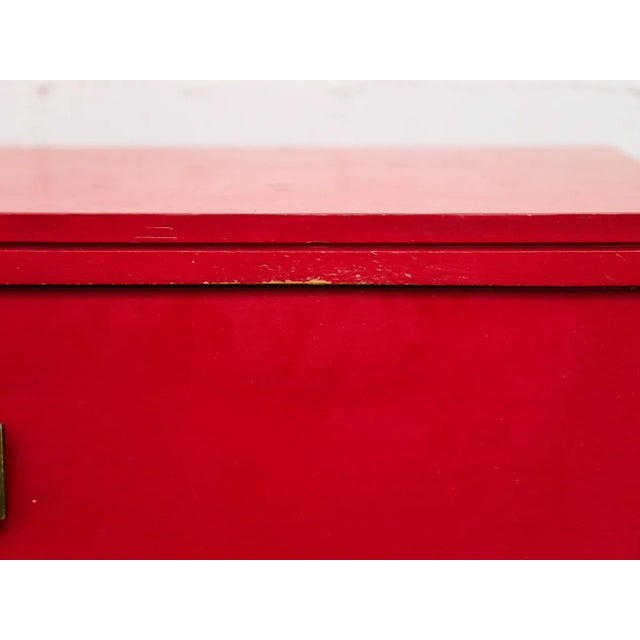 Wood Mid-Century Modern Hollywood Regency Red Three Drawer Chest For Sale - Image 7 of 8