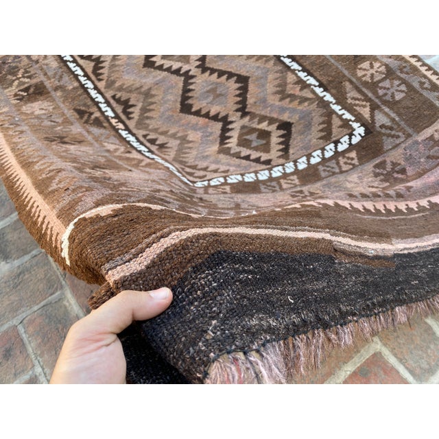 Afghan Maimana Kilim Area Rug, Handwoven Wool, 5x8, Brown & Blush For Sale - Image 9 of 12