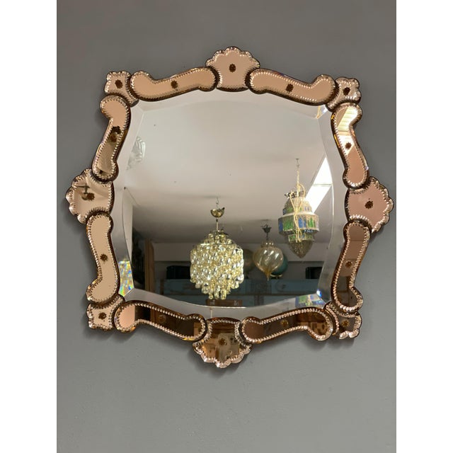 Venetian Quadratic Mirror with Rosé Rauchglass Frame For Sale - Image 8 of 9