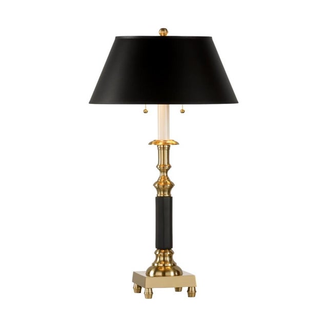 Faceted column table lamp with antique brass & black finishes 30h x 5.5w x 5.5d Shade Dimensions: top(10) bottom(16)...
