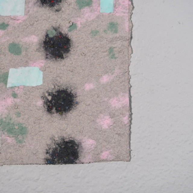 Contemporary Abstract Fiber Base Mixed Media Painting With Geometric Forms in Soft Pink, Mint, and Black by Casey R Klein For Sale - Image 14 of 17