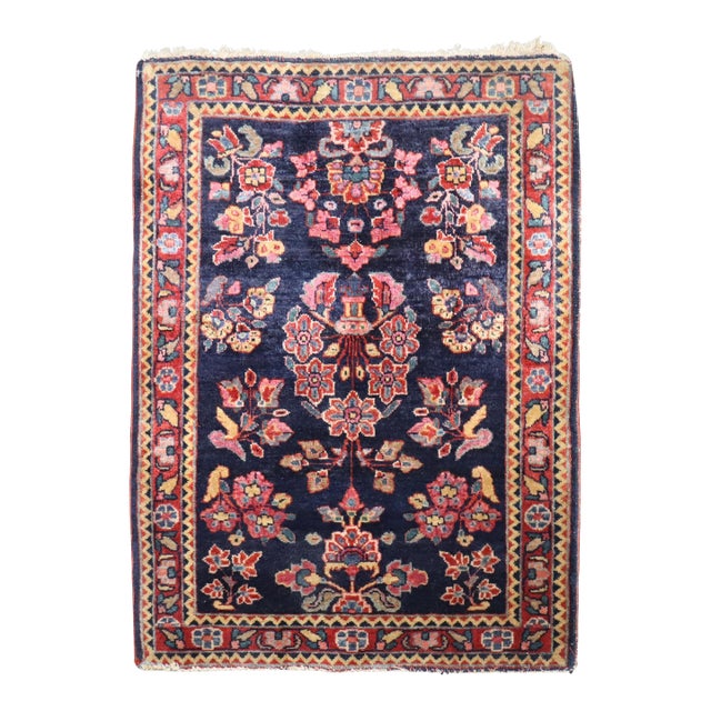 Zabihi Collection Navy Sarouk Mini Rug For Sale
