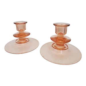 1950s Pink Pressed Glass Candle Holders- a Pair