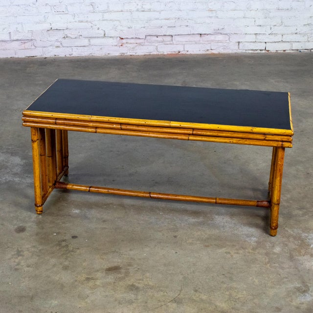 Early 20th Century Art Deco Coastal Style Coffee Table Rattan Frame and Black Laminate Top by Sons-Cunningham For Sale - Image 4 of 18
